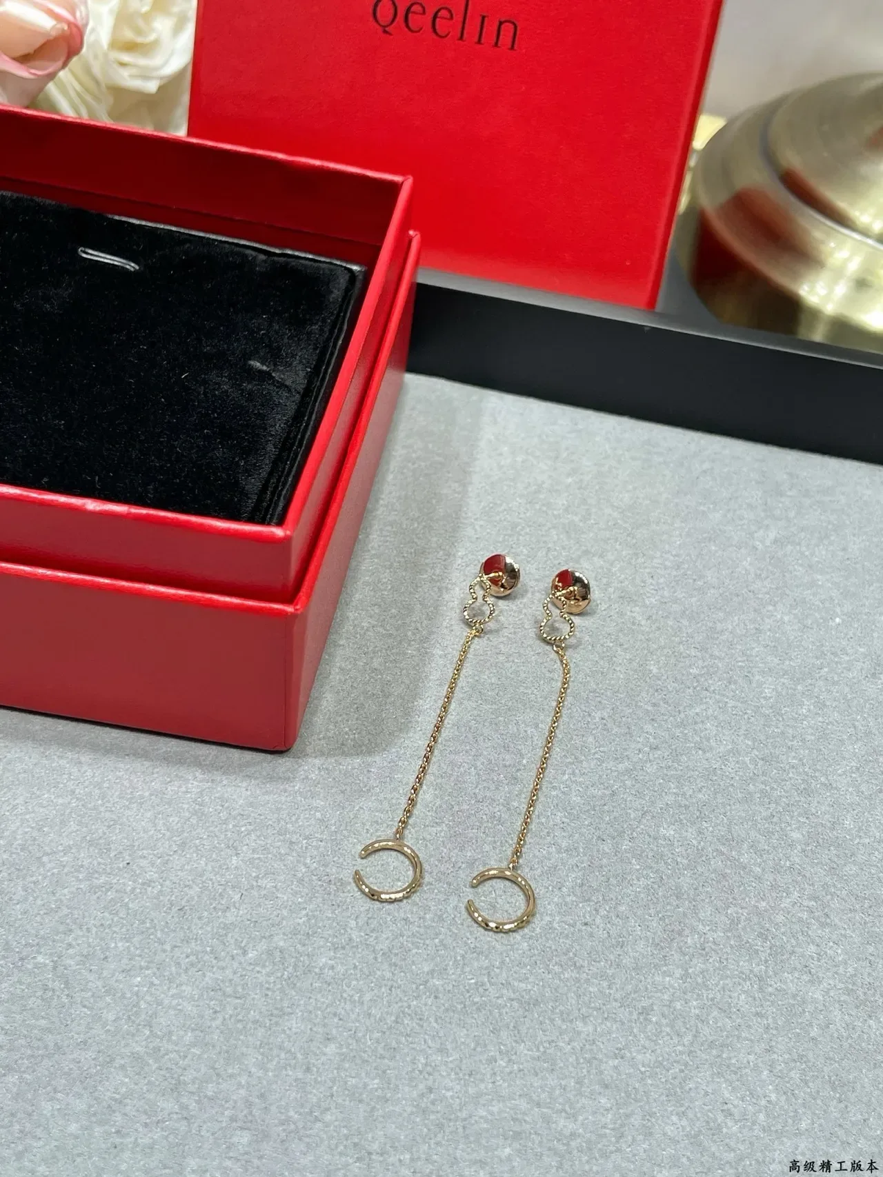 Gold-Tone Clover Top Chain Drop Earrings 5