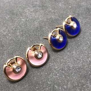 Gold-Tone Crescent Inlay Crystal Stud Earrings