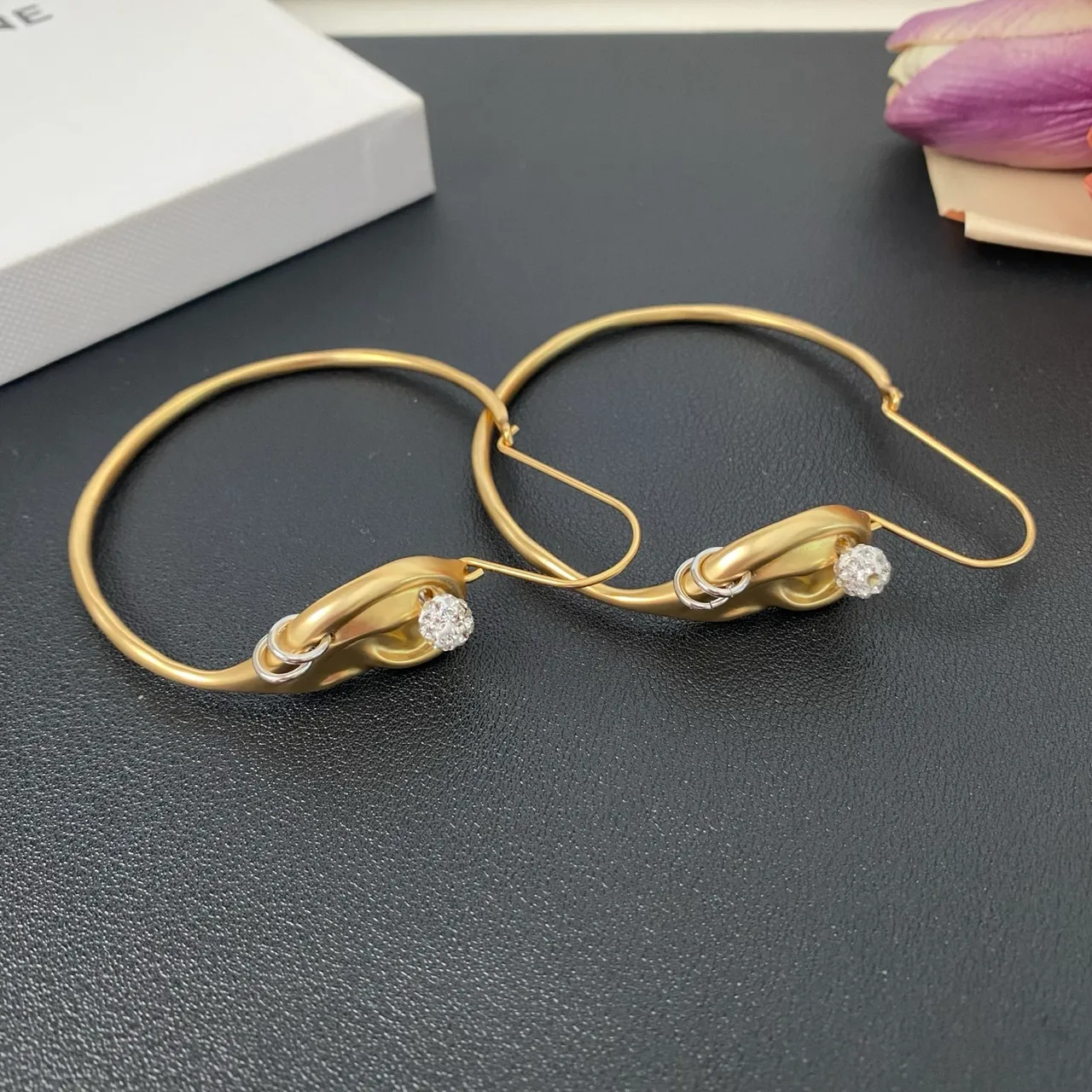 Gold-Tone Crystal-Clasp Hoop Earrings 4