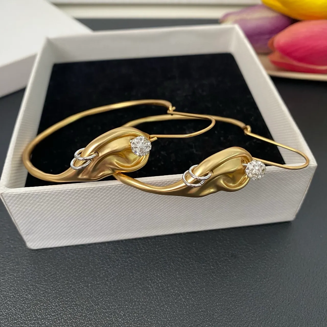 Gold-Tone Crystal-Clasp Hoop Earrings 5