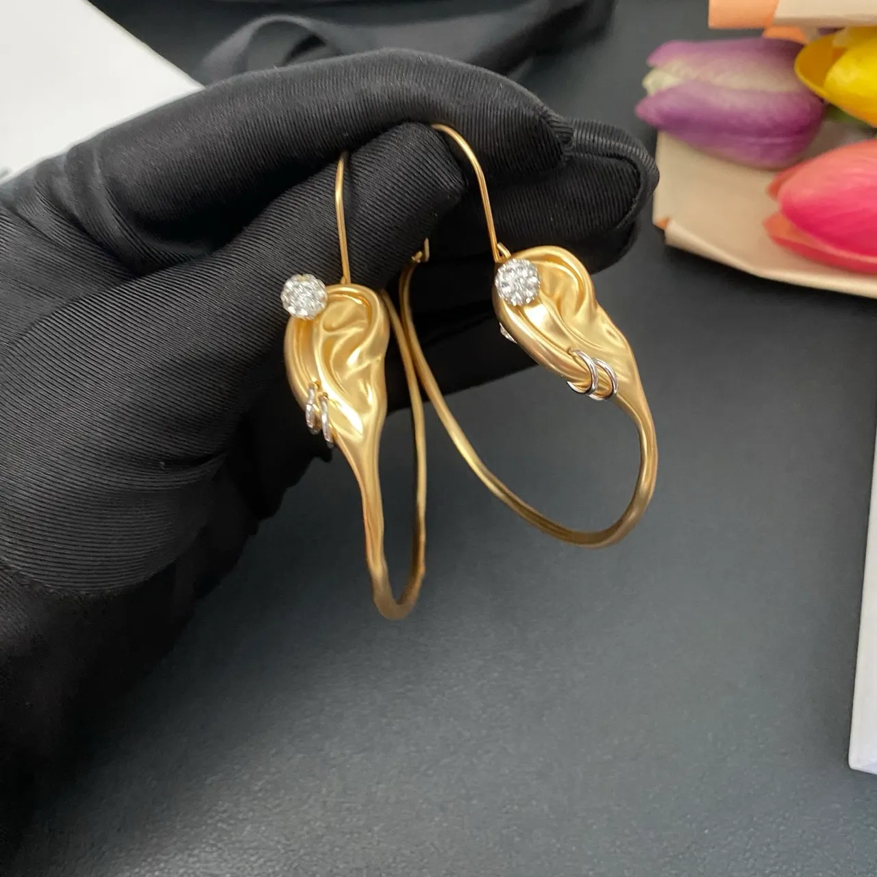 Gold-Tone Crystal-Clasp Hoop Earrings 6
