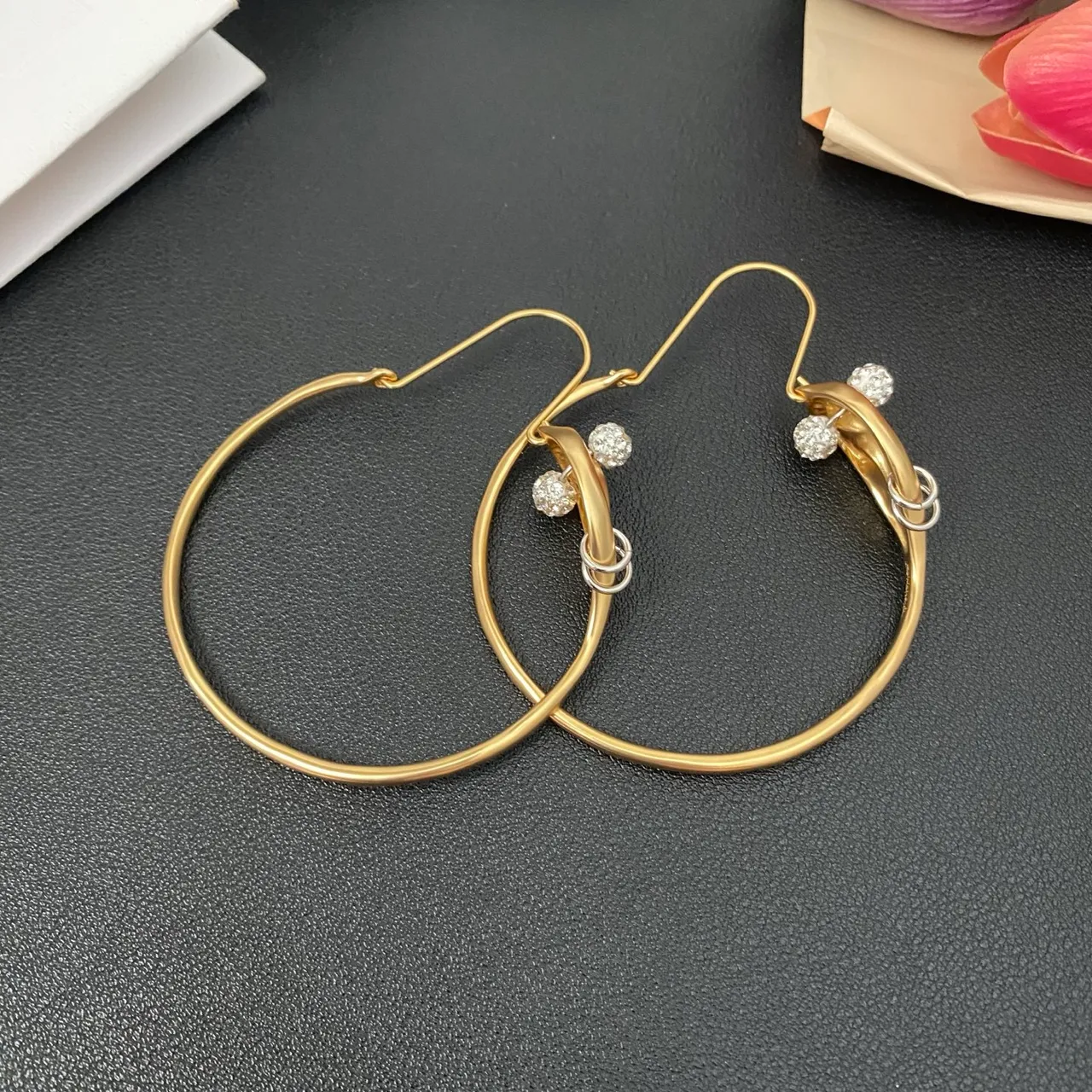 Gold-Tone Crystal-Clasp Hoop Earrings 7
