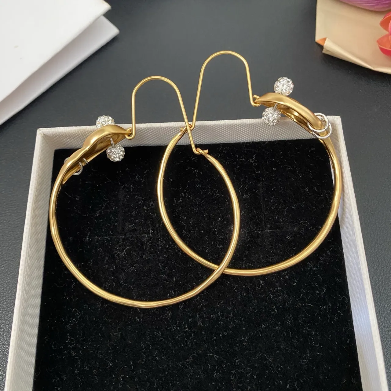Gold-Tone Crystal-Clasp Hoop Earrings 8