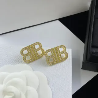 Gold-Tone Crystal-Pavé Double-B Monogram Stud Earrings