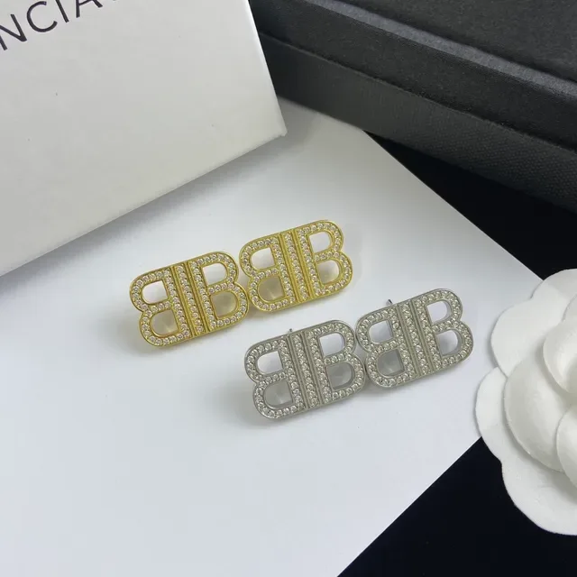 Gold-Tone Crystal-Pavé Double-B Monogram Stud Earrings 2