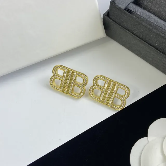 Gold-Tone Crystal-Pavé Double-B Monogram Stud Earrings 3