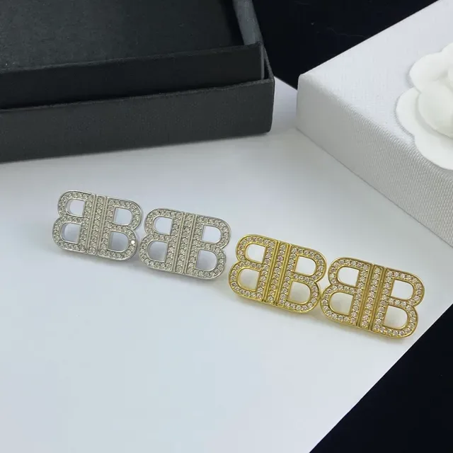 Gold-Tone Crystal-Pavé Double-B Monogram Stud Earrings 4
