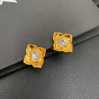 Gold-Tone Faceted Clear Stone Quatrefoil Stud Earrings