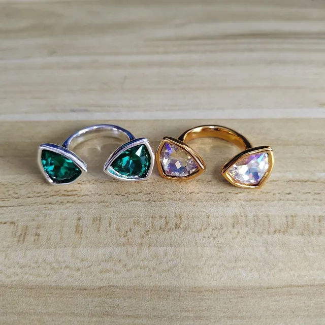 Gold-Tone Faceted Iridescent Pink Stone Rings 11