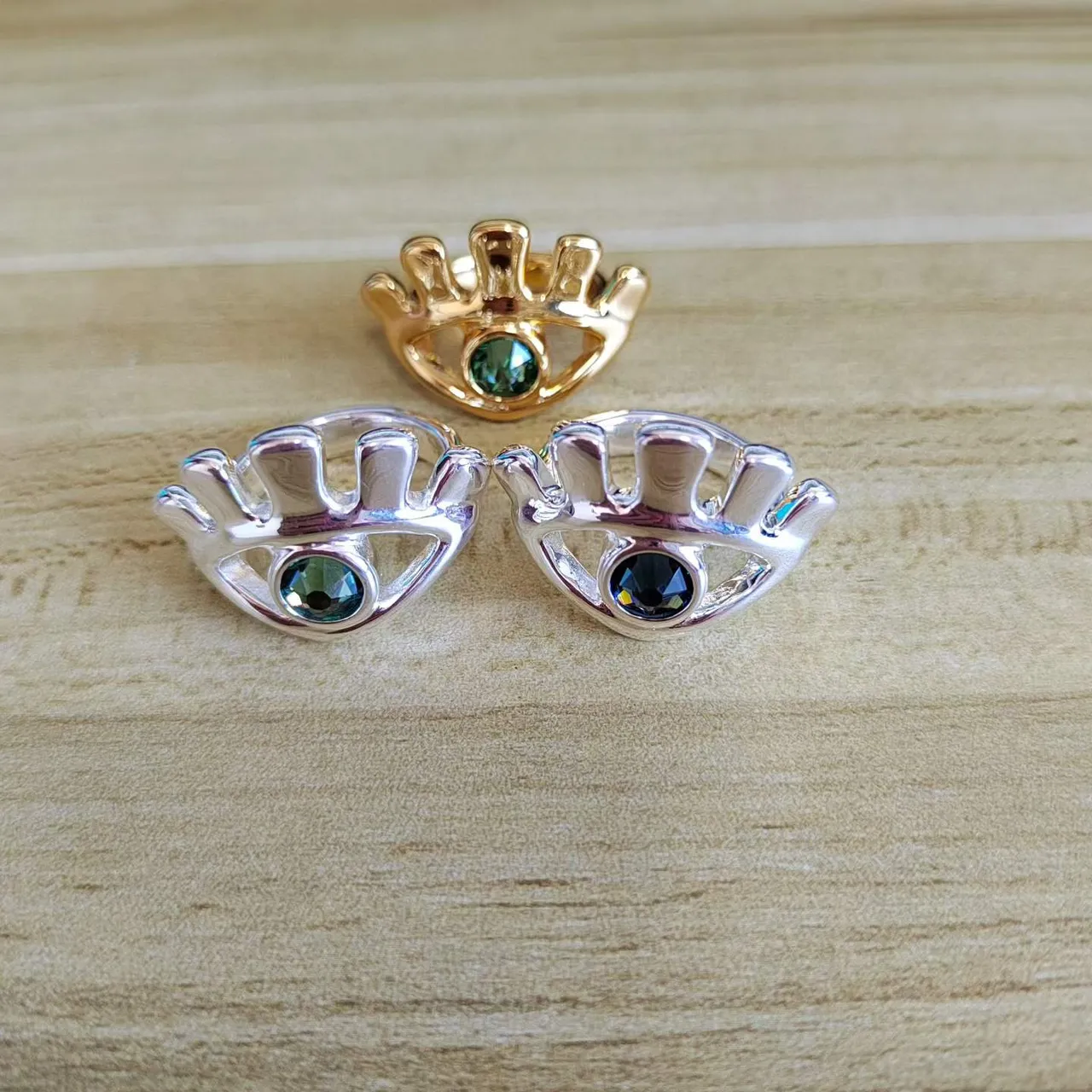 Gold-Tone Faceted Iridescent Pink Stone Rings 18