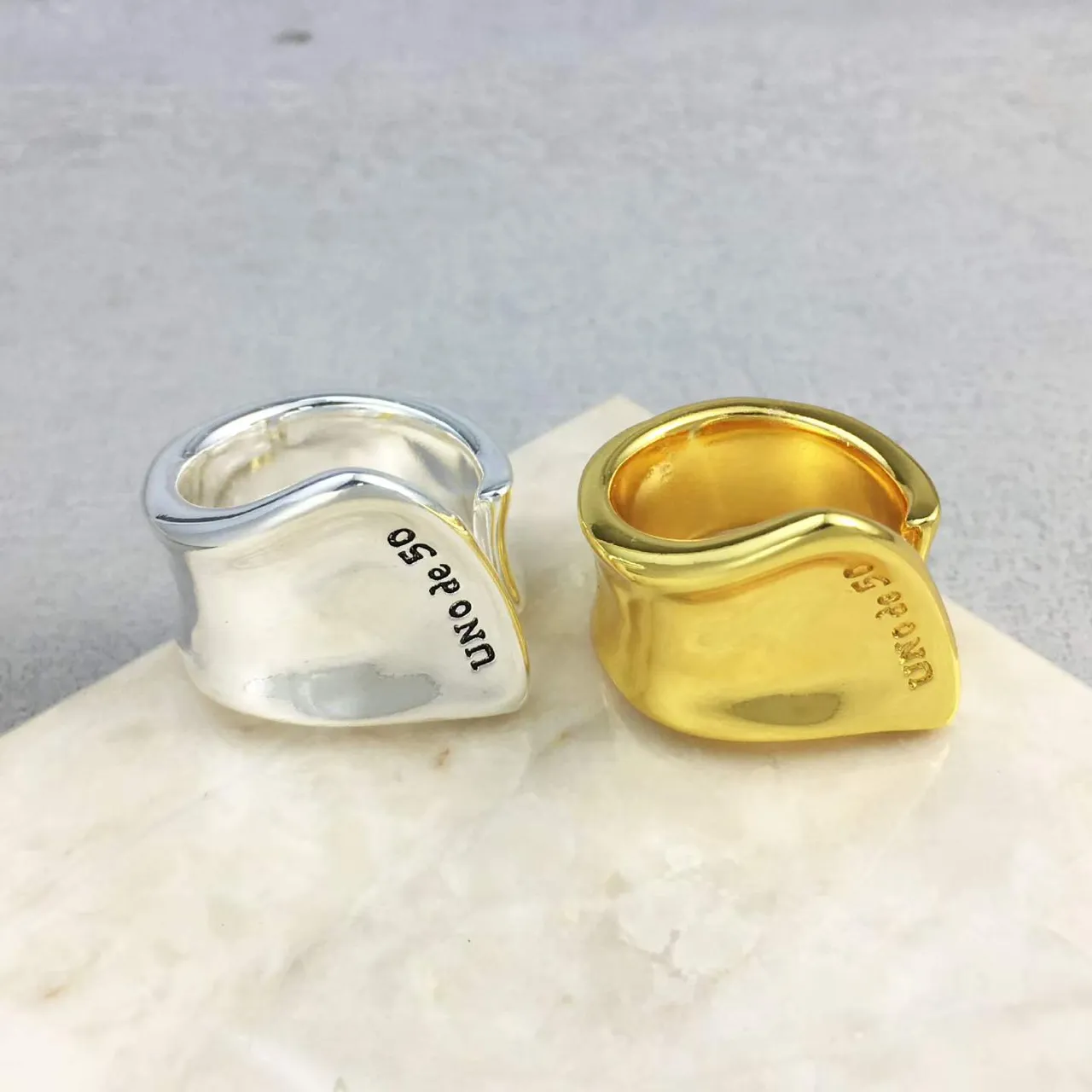 Gold-Tone Faceted Iridescent Pink Stone Rings 23