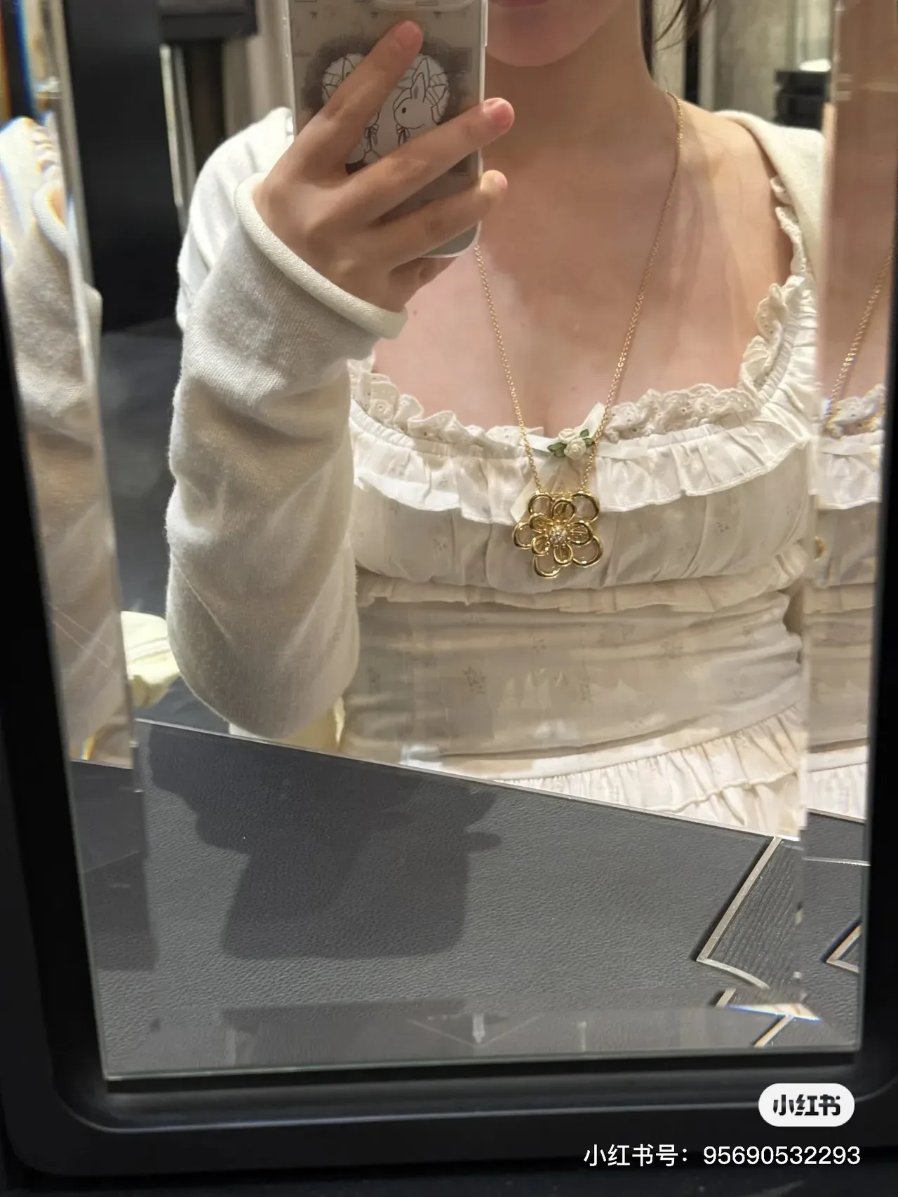 Gold-Tone Floral Open-Ring Crystal Pendant Necklace 2