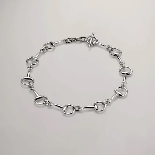 Gold-Tone Horse-Bit Link Toggle Clasp Bracelet 9