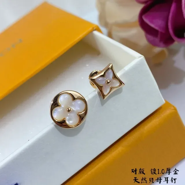 Gold-Tone Mother-of-Pearl Floral Stud Earrings 2