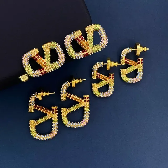 Gold-Tone Multicolor Rhinestone Geometric Open-Frame Earrings 2