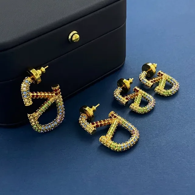 Gold-Tone Multicolor Rhinestone Geometric Open-Frame Earrings 3