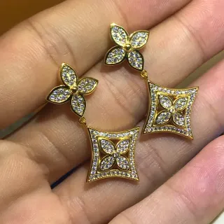 Gold-Tone Pavé Crystal Flower and Square Dangle Earrings