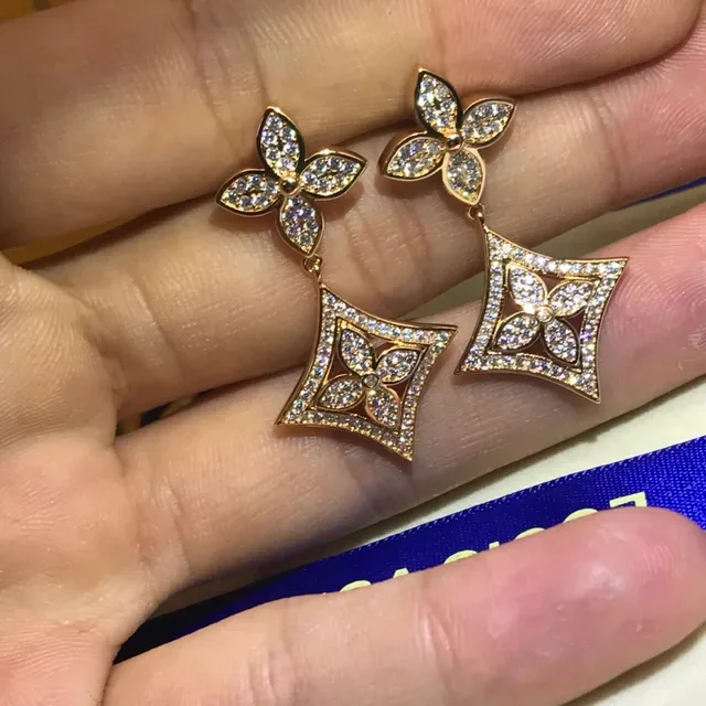 Gold-Tone Pavé Crystal Flower and Square Dangle Earrings 2