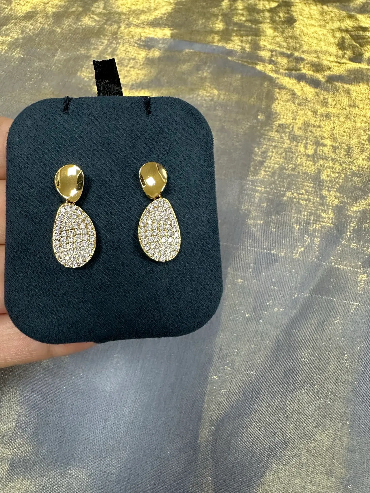 Gold-Tone Pavé Crystal Teardrop Dangling Earrings 7