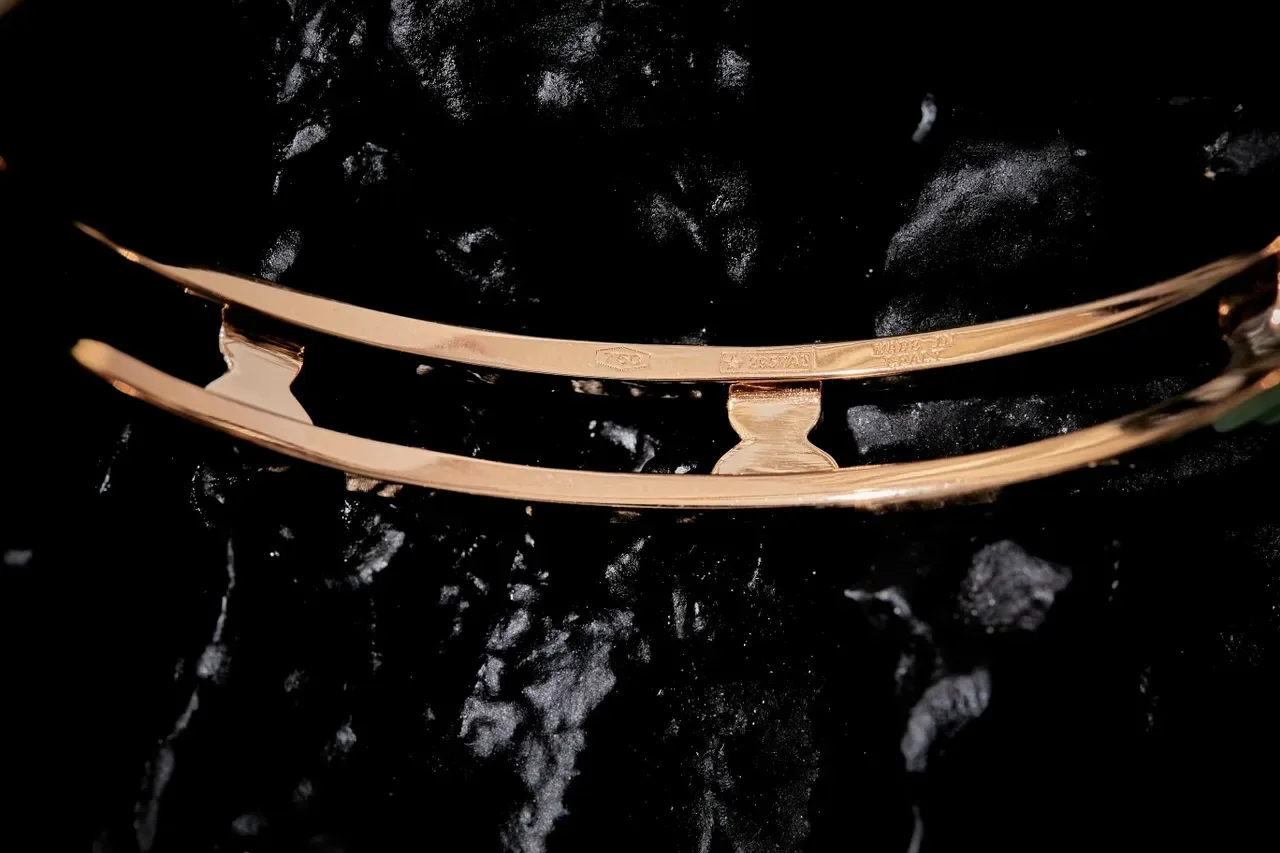 Gold-Tone Pavé Diamond Heart Motif Double-Bar Bangle Bracelet 2