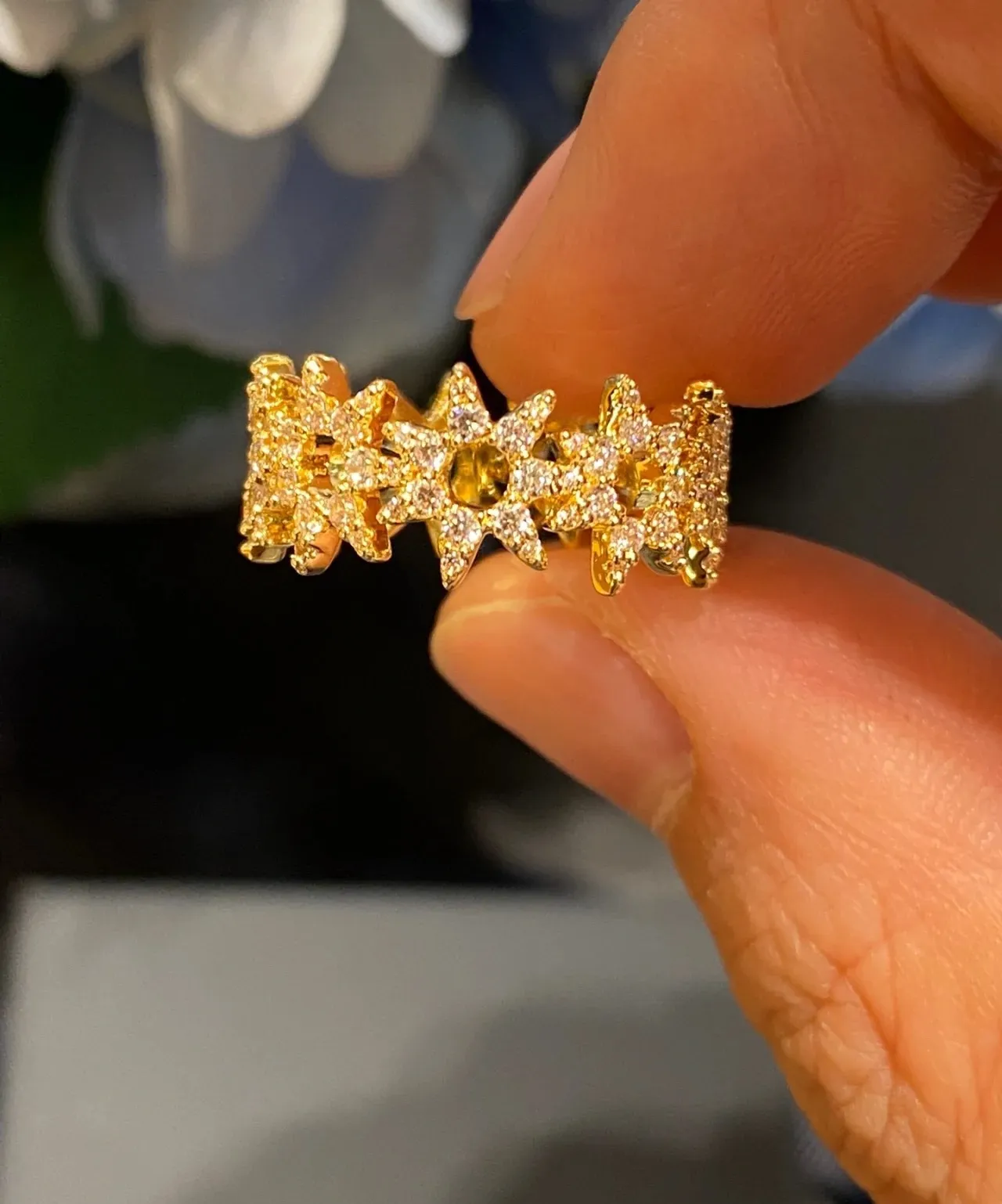 Gold-Tone Pavé Floral Cluster Ring 5