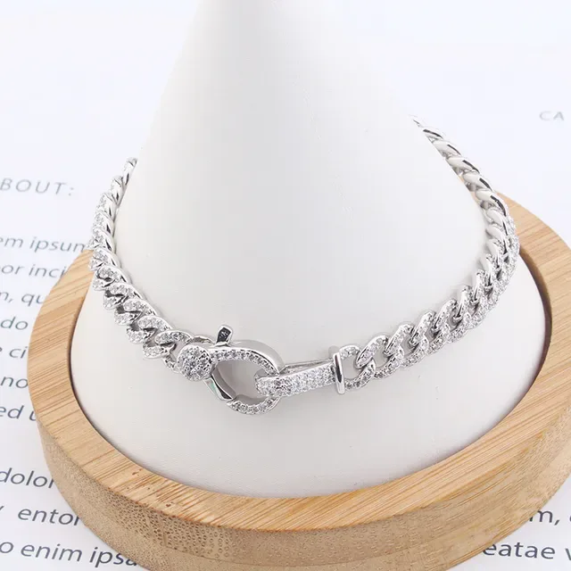 Gold-Tone Pave-Set Curb Link Chain Bracelet 2