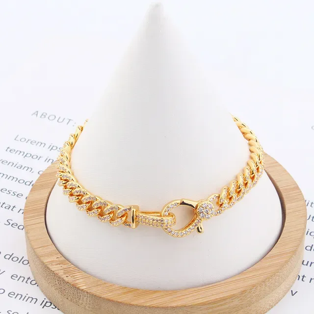 Gold-Tone Pave-Set Curb Link Chain Bracelet 3