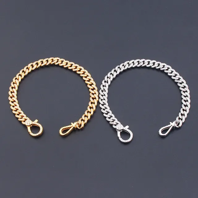 Gold-Tone Pave-Set Curb Link Chain Bracelet 7
