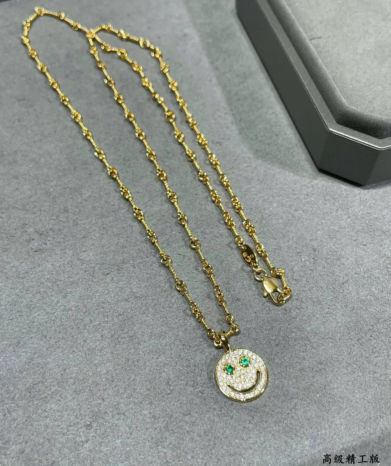 Gold-Tone Pavé Smiley Face Pendant Necklace 10