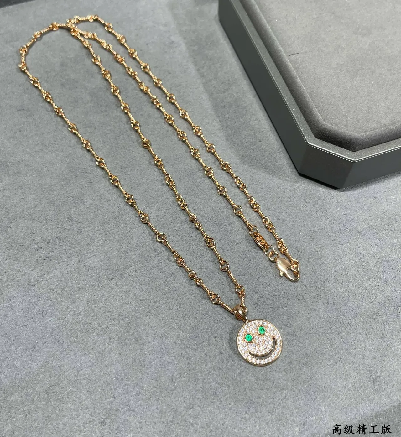 Gold-Tone Pavé Smiley Face Pendant Necklace 11