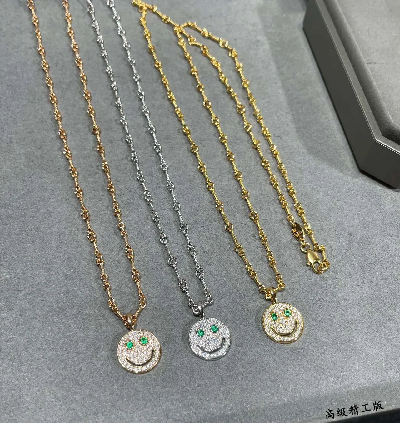 Gold-Tone Pavé Smiley Face Pendant Necklace 5