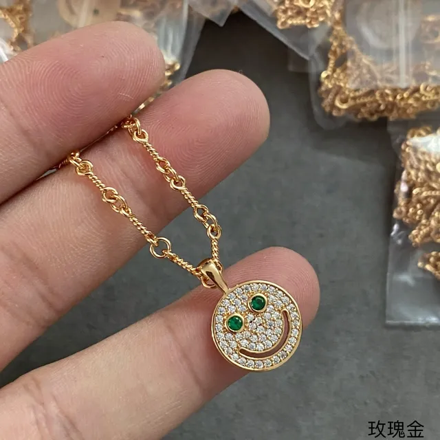 Gold-Tone Pavé Smiley Face Pendant Necklace 8