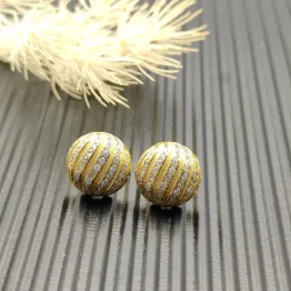 Gold-Tone Ribbed Pavé Sphere Stud Earrings