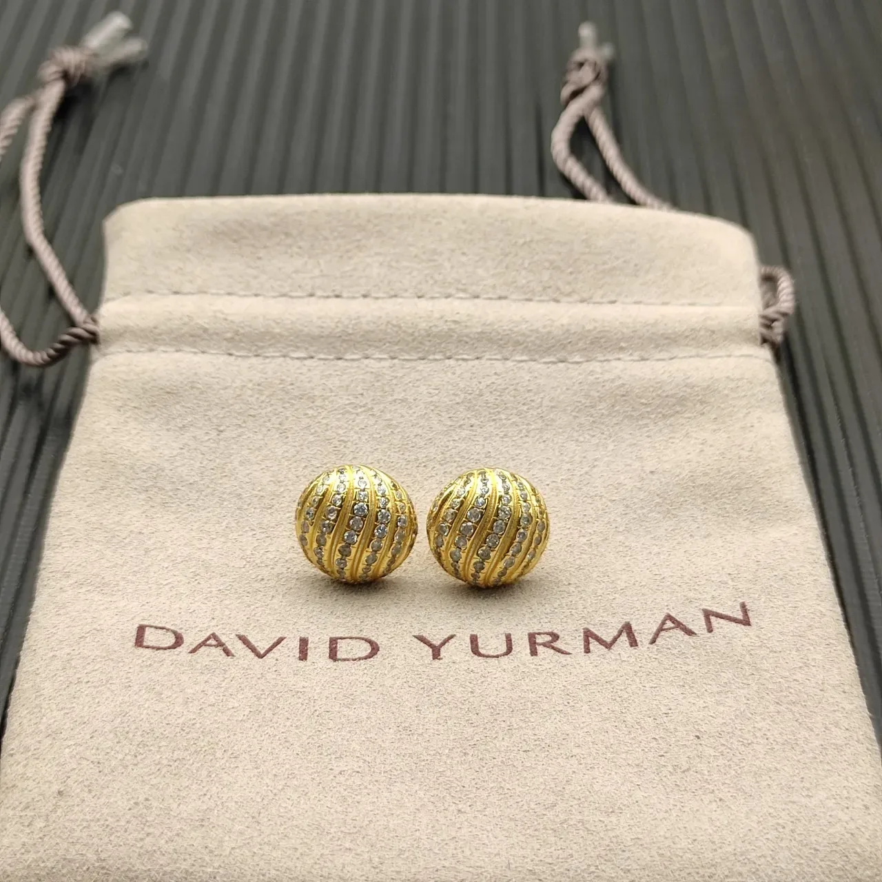Gold-Tone Ribbed Pavé Sphere Stud Earrings 5