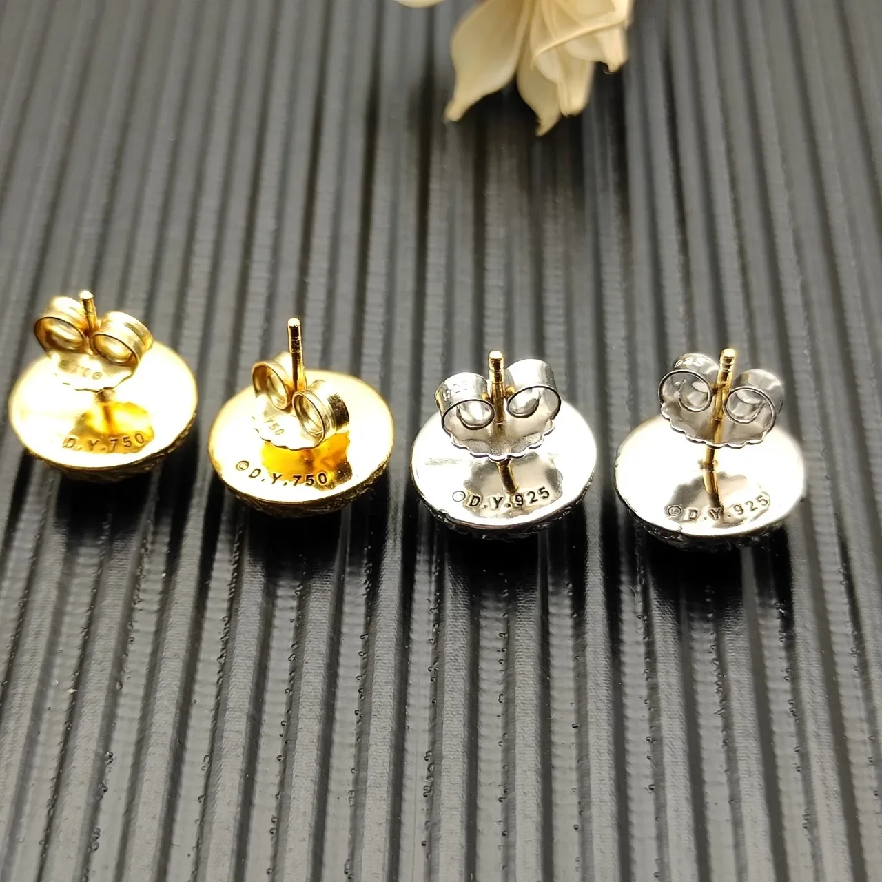 Gold-Tone Ribbed Pavé Sphere Stud Earrings 7