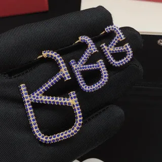Gold-Tone Royal Blue Pavé Letter-Shaped Earrings