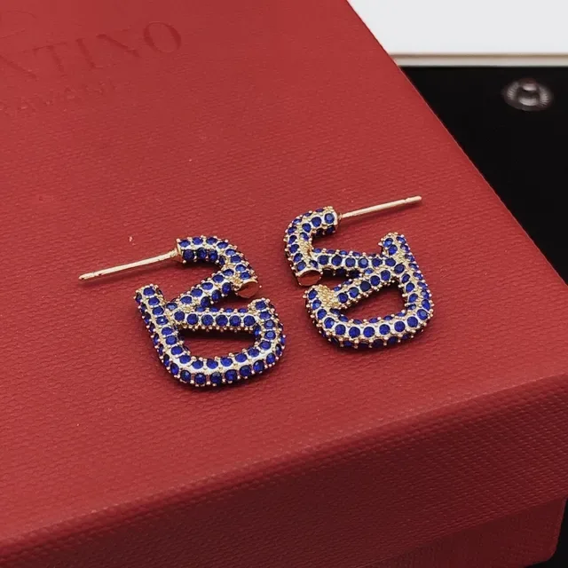 Gold-Tone Royal Blue Pavé Letter-Shaped Earrings 2