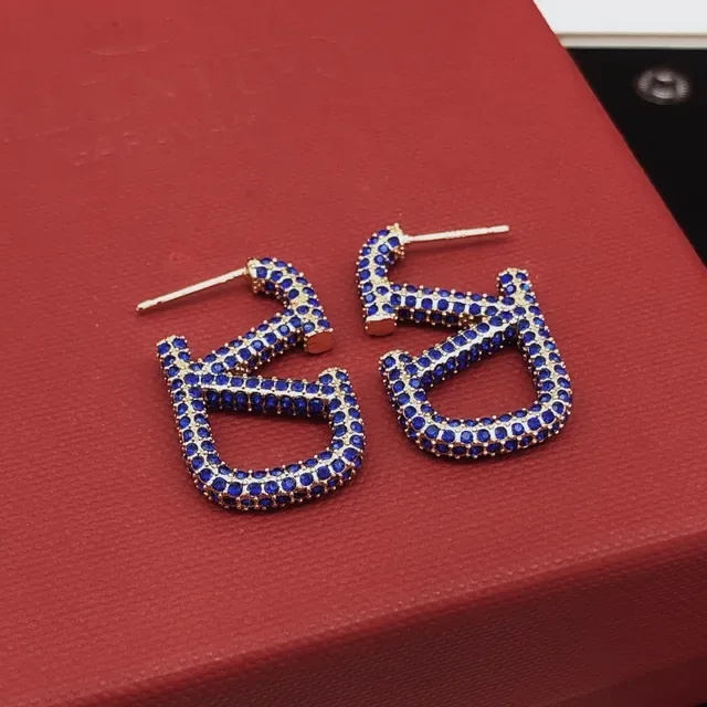 Gold-Tone Royal Blue Pavé Letter-Shaped Earrings 3