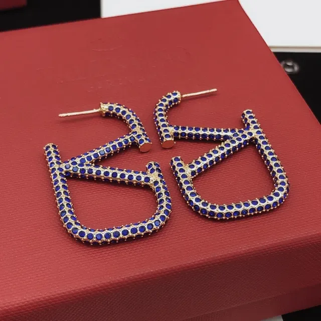 Gold-Tone Royal Blue Pavé Letter-Shaped Earrings 4