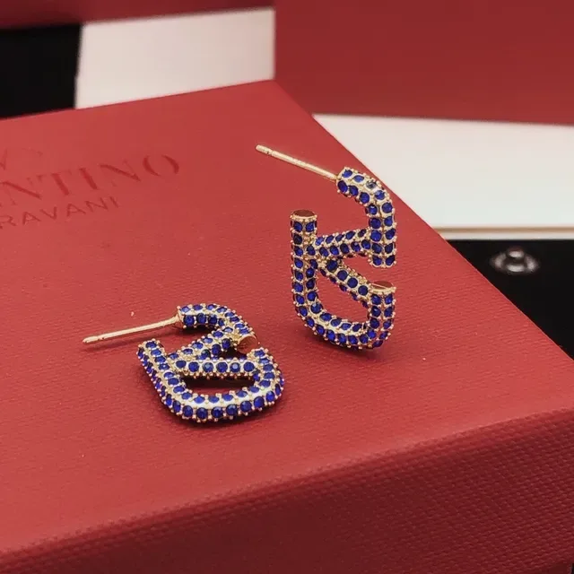 Gold-Tone Royal Blue Pavé Letter-Shaped Earrings 5