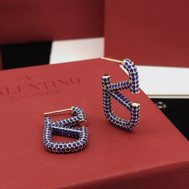 Gold-Tone Royal Blue Pavé Letter-Shaped Earrings 6