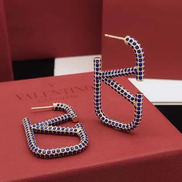 Gold-Tone Royal Blue Pavé Letter-Shaped Earrings 7