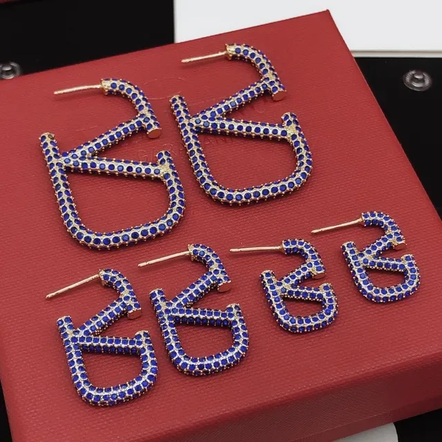 Gold-Tone Royal Blue Pavé Letter-Shaped Earrings 9