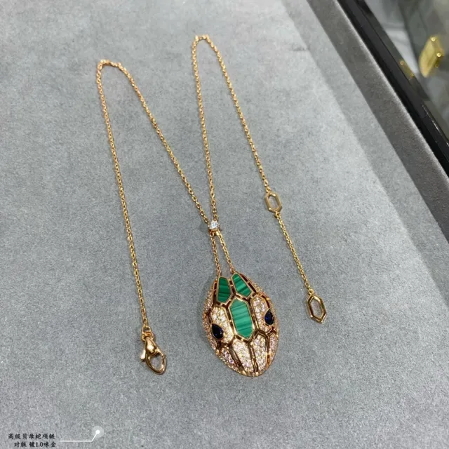 Gold-Tone Snake Head Gemstone-Inlaid Pendant Necklace 2