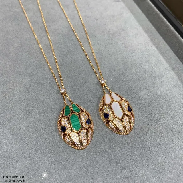 Gold-Tone Snake Head Gemstone-Inlaid Pendant Necklace 4