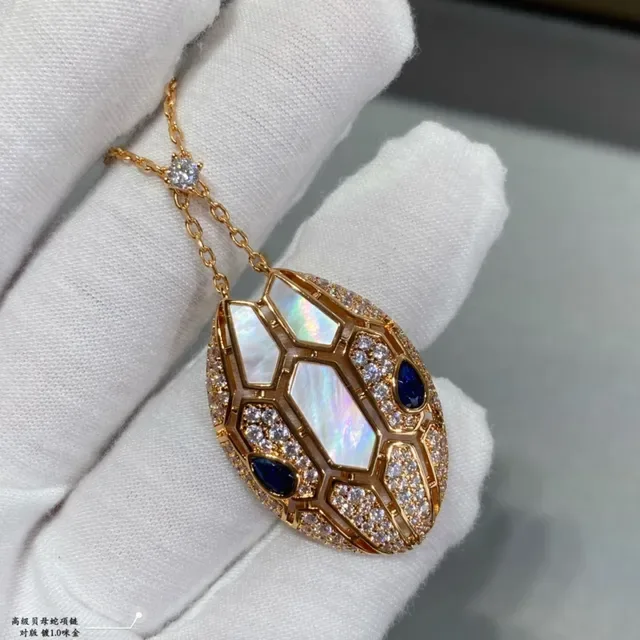 Gold-Tone Snake Head Gemstone-Inlaid Pendant Necklace 5