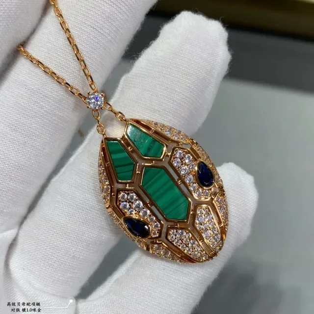 Gold-Tone Snake Head Gemstone-Inlaid Pendant Necklace 6