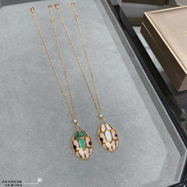 Gold-Tone Snake Head Gemstone-Inlaid Pendant Necklace 8
