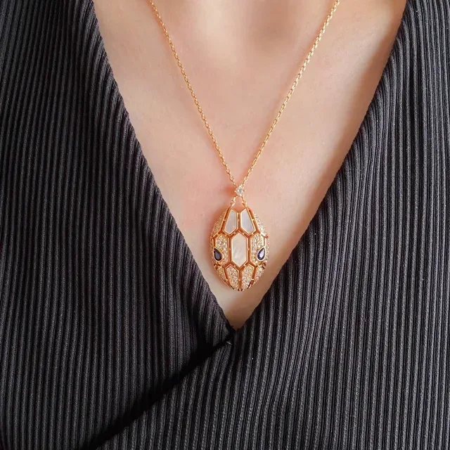 Gold-Tone Snake Head Gemstone-Inlaid Pendant Necklace 9