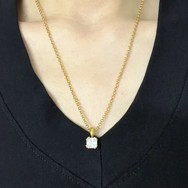 Gold-Tone Square-Cut Gemstone Solitaire Pendant Necklaces 2